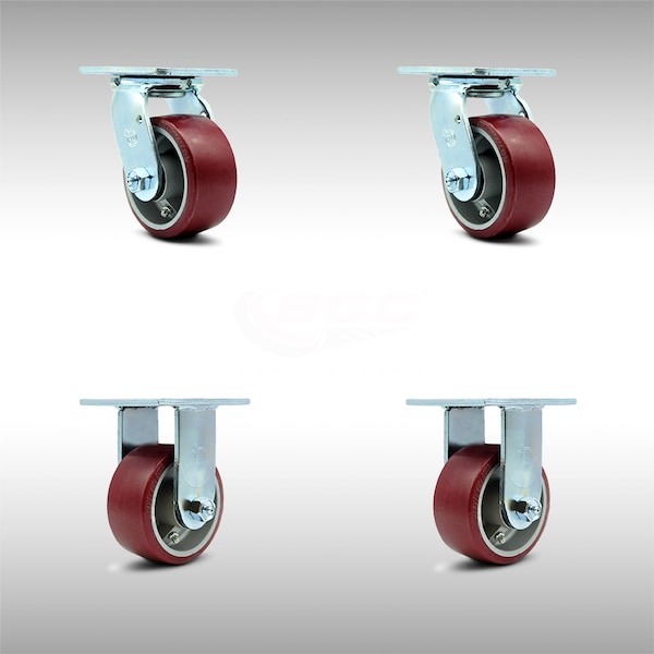4 Inch SS Poly on Aluminum Caster Set with Ball Bearings 2 Swivel 2 Rigid SCC